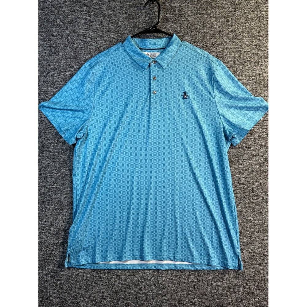 Original Penguin Mens XL Blue Geometric Floral Performance Golf‎ Polo MA6997